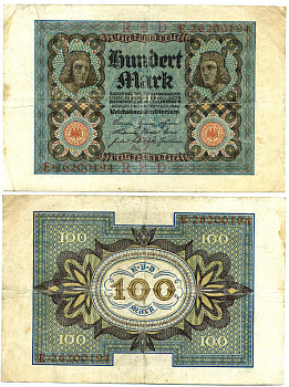 Германия 100 марок 1920 Бамбергский всадник, 8 цифр в номере Pick 69 b, Розенберг 69b бумага 3295-116-2-2