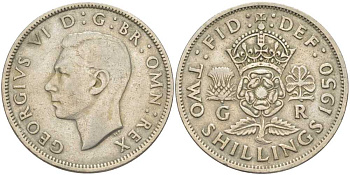 Великобритания 2 шиллинга (флорин) 1950 Георг VI (1936-1952) KM 878, Spink 4107 медно-никель 180-725