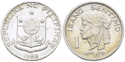 Филиппины 1 сентимо 1969/6 вождь острова Мактан Лапу-Лапу KM 196 алюминий 218-1151