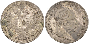 Австрия 20 крейцеров 1868 Франц Иосиф I (1892-1918) KM 2212 серебро 4391-1213