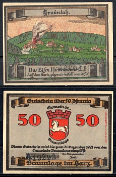 Браунлаге (Брауншвейг) 50 пфеннигов 1921 Mehl Grabowski 153.1-3/3 бумага UNC (пресс) 7556-55-1-2