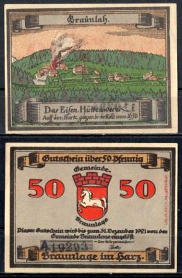 Браунлаге (Брауншвейг) 50 пфеннигов 1921 Mehl Grabowski 153.1-3/3 бумага UNC (пресс) 7556-55-1-2