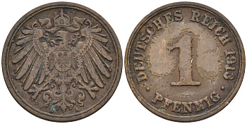 Германия 1 пфенниг 1913 A KM 10, J. 10 медь 4594-1252