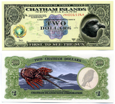 Новая Зеландия, Остров Чатем 2 доллара 1999 пластик UNC (пресс) 7547-2-3-1