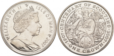 Остров Мэн 1 крона 2007 100 лет движению скаутов KM 1310 медно-никель UNC M8-07