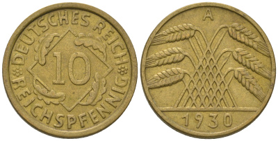 Германия 10 рейхспфеннигов 1930 A KM 40, J. 317 бронза    4641-326