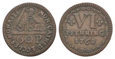Мюнстер 6 пфеннигов 1762 Монетный двор кафедрального капитула KM 441 медь 633-1821