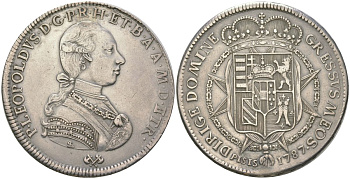 Тоскана 1 франческоне 1787 отверстие на гурте после привязки, Пьетро Леопольдо I (1765-1790) С 24.5 серебро    00-902-25