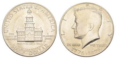 США 1/2 доллара (50 центов) 1976 200 лет независимости, Джон Кеннеди KM 205 медь плакированная медно-никелем aUNC 4545-215