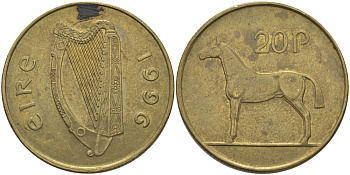 ИРЛАНДИЯ 20 ПЕНСОВ 1996 ЛОШАДЬ KM 25 никель бронза 97-1013