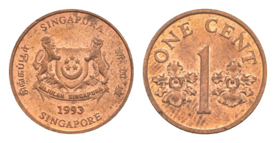 Сингапур 1 цент 1993 KM 98 цинк с медным покрытием 4640-629