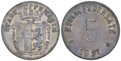 Уффенхайм (Бавария) 5 пфеннигов 1917 Funck 555.1 цинк 4379-324