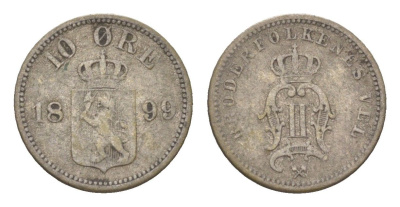 Норвегия 10 эре 1899 Оскар II (1872-1905) KM 350 серебро 4623-522