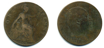 Великобритания 1 пенни 1906 Эдуард VII (1901-1910) KM 794.2, Spink 3990 бронза 47-426