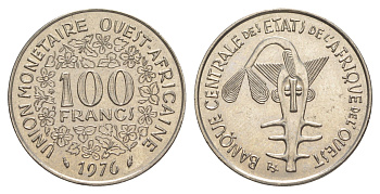 Западная Африка (BCEAO) 100 франков 1976 Центральный банк государств Западной Африки KM 4 никель UNC 4642-325