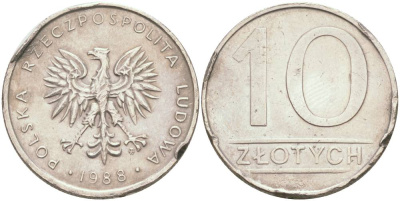 ПОЛЬША 10 ЗЛОТЫХ 1988 MW KM 152.1 медно-никель 4551-1052