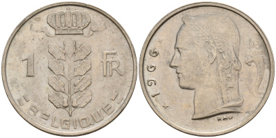 Бельгия 1 франк 1966 Belgique KM 142.1 медно-никель    4161-1243