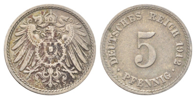 Германия 5 пфеннигов 1912 A KM 11, J. 12 медно-никель 4701-1052