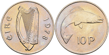 Ирландия 10 пенсов 1978 лосось KM 23 медно-никель UNC 4583-344