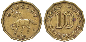 Уругвай 10 сентесимо 1976 KM 66 алюминиевая бронза 4164-753