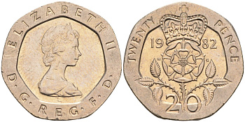 Великобритания 20 пенсов 1982 Елизавета II (1952-2022) KM 931, Spink 4230 (G1) медно-никель 4116-922