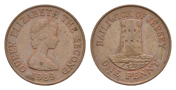 Джерси 1 пенни 1989 Елизавета II (1952-2022), башня Святого Клемента KM 54 бронза 4659-616