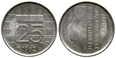 Нидерланды 25 центов 1982 Беатрикс (1980-2013) KM 204 никель 4110-1735