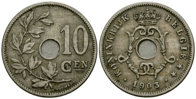 Бельгия 10 сантимов 1903 Belgie KM 49 медно-никель 4172-1111