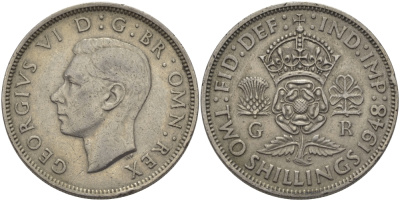 Великобритания 2 шиллинга (флорин) 1948 Георг VI (1936-1952) KM 865, Spink 4102 медно-никель 97-1123