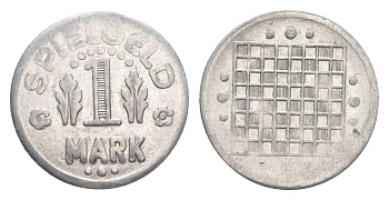 Германия игровой жетон в 1 марку ND разновидность - Глобус, вес 0,8 гр, диаметр 20 мм алюминий UNC 4636-965