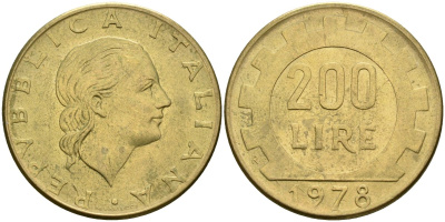 Италия 200 лир 1978 R, шестерня KM 105 алюминиевая бронза 4171-944