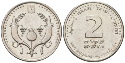 Израиль 2 новых шекеля 2009 JE 5769 KM 433 сталь плакированная никелем aUNC 4573-837