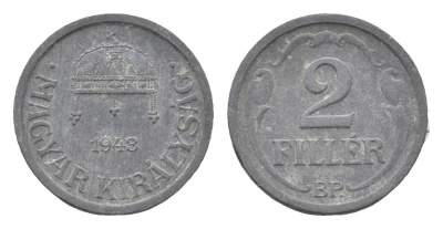 Венгрия 2 филлера 1943 BP KM 519 цинк 4665-518