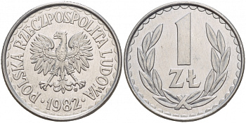 ПОЛЬША 1 ЗЛОТЫЙ 1982 MW KM 49.1 алюминий 4539-816