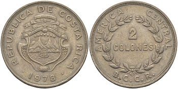Коста-Рика 2 колона 1978 В.С.С.R., парусник KM 187.2 медно-никель 82-944