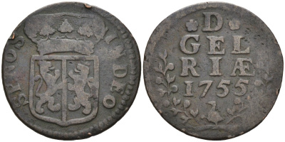 Гельдерланд (Gelderland), Нидерланды 1 дуит 1755 KM 88 медь 4523-331