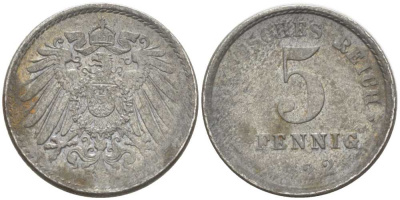 ГЕРМАНИЯ 5 ПФЕННИГОВ 1922 KM 19, J. 297, Weege 5 железо 206-732
