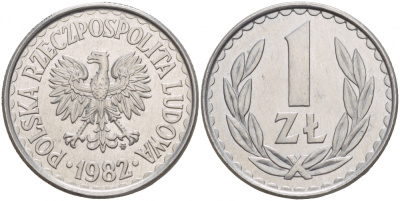 ПОЛЬША 1 ЗЛОТЫЙ 1982 MW KM 49.1 алюминий 4539-816