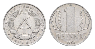 ГДР 1 пфенниг 1968 A KM 8.1 алюминий 4630-626