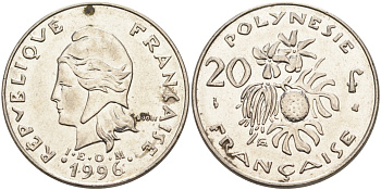 Французская Полинезия 20 франков 1996 KM 9 никель 4131-944