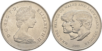 Великобритания 25 пенсов 1981 Королевская свадьба принца Чарльза и леди Дианы, Елизавета II (1952-2022) KM 925, Spink 4229 медно-никель aUNC 4537-623