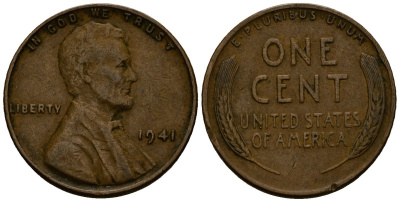 США 1 цент 1941 Линкольн KM 132 бронза 4164-822