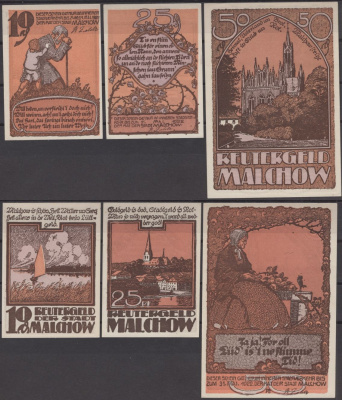 Мальхов полный набор из 3 нотгельдов (10, 25 и 50 пфеннигов) 1922 DeNG 2 863.1 бумага UNC (пресс) 7556-37-3-1