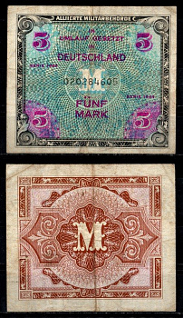 Германия, оккупация союзниками 5 марок 1944 Pick 193 a бумага 8615-16-1-2