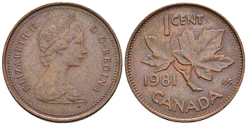 Канада 1 цент 1981 Елизавета II (1952-2022), кленовый лист KM 127 бронза 4609-157