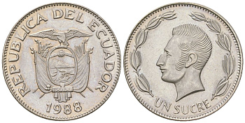 Эквадор 1 сукре 1988 KM 89 сталь плакированная никелем aUNC 4611-727