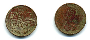 Канада 1 цент 1974 Елизавета II (1952-2022), кленовый лист KM 59.1 бронза 37-251