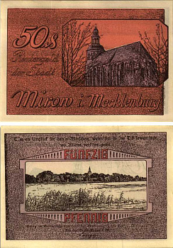 МИРОВ 50 ПФЕННИГОВ 1922 НОТГЕЛЬД, 31 МАЯ 1922, ЗЕМЛЯ МЕКЛЕНБУРГ ПЕРЕДНЯЯ ПОМЕРАНИЯ Grabowski 889.1 бумага 6318-43-3-2