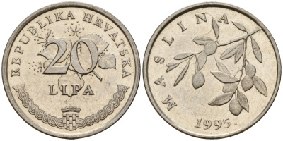 Хорватия 20 лип 1995 олива, легенда на хорватском KM 7 сталь плакированная никелем 4158-645