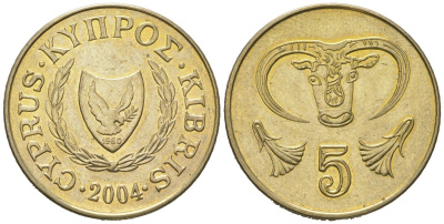 Кипр 5 центов 2004 KM 55.3 никель латунь UNC 4621-535